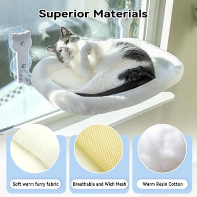 Cat Window Perch, Cat Window Hammock Soft and Comfortable Window Seat Bed with Washable Cover,Simple Install and Easy Clean Upgraded Suction Cups Hold up to 40lbs,Suitable for Window Width Over 24in - Image 4