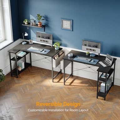 CubiCubi L Shaped Desk, 40 Inch Computer Desk with Reversible Storage Shelves Home Office Corner Desk Study Writing Table, Black - Image 8