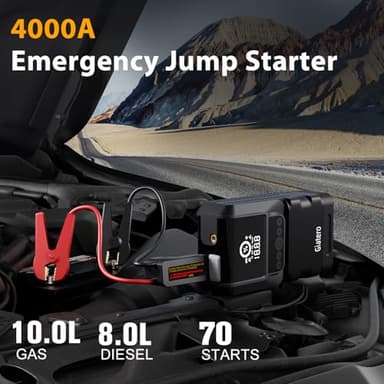 Giatero Q13 4000A Portable Car Jump Starter with Air Compressor 150PSI, Jump Start Battery Pack(10.0L Gas/8.0L Diesel), 12V Jump Box with 3 Modes Flashlight & Jumper Cable, LCD Display Power Bank - Image 2