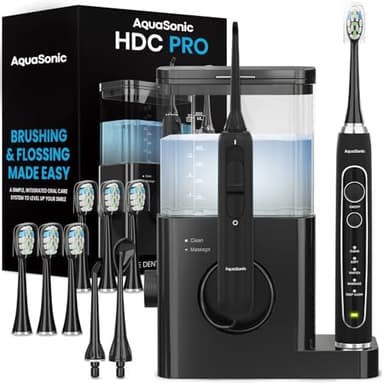 AquaSonic Home Dental Center PRO – Brushing & Flossing Made Easy – Brush & Floss – Power Toothbrush & Water Flosser – Whiter Teeth & Healthier Gums – Black Series Pro+Oral Irrigator - Image 3