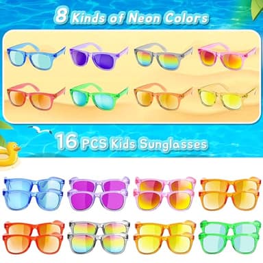 Kids Sunglasses Party Favors - Boys Girls Valentines Day Gifts, Neon Sunglasses with UV 400 Protection for Kids Classroom Favors Birthday Goodie Bags Stuffers - 16 Packs - Image 2