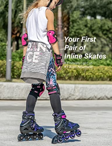 2PM SPORTS Vinal Girls Adjustable Inline Skates with Light up Wheels Beginner Skates Fun Illuminating Roller Skates for Kids Boys and Women Adults - Violet Medium(4-7 US) - Image 2