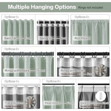 RAIN CITY Light Green Linen Blackout Curtains 45 Inch Long for Living Room,2 Panels Pinch Pleated Drape with Hooks Back Tab Boho Decor, Textured Full Black Out Curtains for Bedroom 50 x 45 - Image 3