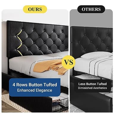 Allewie Upholstered Queen Size Platform Bed Frame with 4 Storage Drawers and Headboard, Diamond Stitched Button Tufted, Mattress Foundation with Wooden Slats Support, No Box Spring Needed, Black - Image 8
