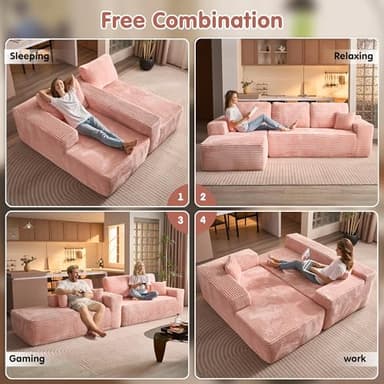 ovios 104" Cloud Sectional Couch with L-Shape Chaise,Modern Modular Sofa with Deep Seat, Upholstered Couches for Living Room Bedroom,No Assembly Required, Pink (Plush Corduroy Fabric) - Image 6