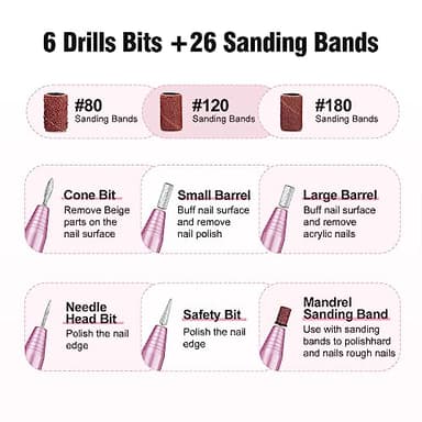 Portable Electric Nail Drill Machine, Professional 20000 RPM USB Manicure Pedicure Drills for Acrylic Nails Gel Polishing Shape Tools - Image 7
