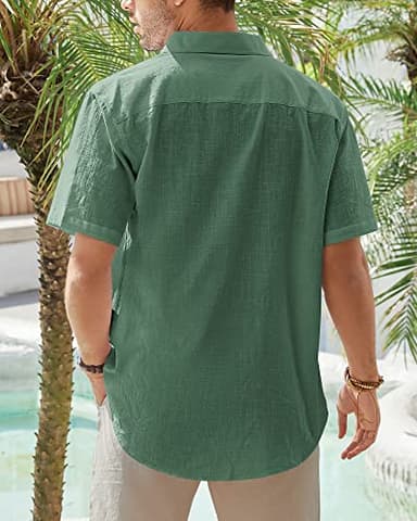 J.VER Men's Linen Short Sleeve Shirts Cotton Casual Lightweight Button Down Shirt Beach Vacation Summer Tops with Pocket Green XXL - Image 2