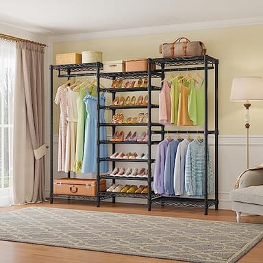 VIPEK S3 Heavy Duty Garment Rack Freestanding Clothes Rack Closet Storage Organizer Large Wardrobe with 6-Tier Shoe Rack, Hanging Rod, Adjustable Shelf, 68.9" L x 15.7" W x 76.4" H, Black - Image 2