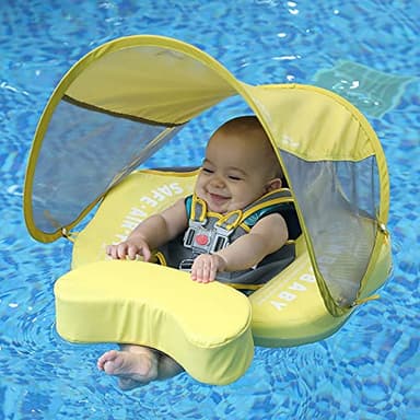 Mambobaby Float Add Tail Baby Swim Float with Canopy, Non-Inflatable Solid Baby Float, Upgrade Soft Waterproof Skin-Friendly Leather Material Infant Swim Float (Special Edition Yellow) - Image 7