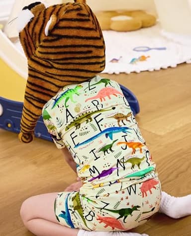 babee Reshinee Bamboo Viscose Toddler Dinosaur Pajamas Boys Girls Kids Baby Cool Short Summer Pjs Set 4-5T Two Piece - Image 4