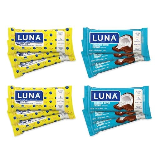 LUNA Bar - Variety Pack - Chocolatey Dipped Coconut and LemonZest + Blueberry Mash-Ups Flavor - Gluten Free Snack Bars - Non-GMO - Protein Bars - Made with Organic Oats (12 Pack) - Image 1