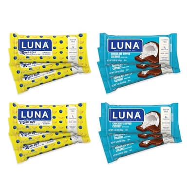 LUNA Bar - Variety Pack - Chocolatey Dipped Coconut and LemonZest + Blueberry Mash-Ups Flavor - Gluten Free Snack Bars - Non-GMO - Protein Bars - Made with Organic Oats (12 Pack) - Image 1