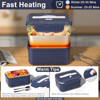 Akhia 100W Fast Heated Lunch Box 1.8L Electric Lunch Box, 12V/24V/110V Portable Food Warmer Ideal for Adults Men Women for Car/Work with Fork&Spoon Insulated Bag Valentines Day Gifts Birthday Gifts - Image 4