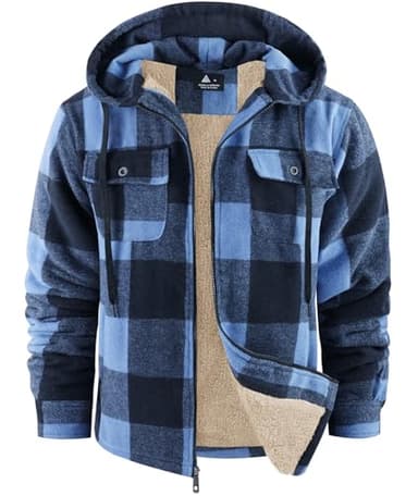 Dekomere Men's Thick Fleece Plaid Jacket Flannel Shirts Sherpa Lined Full Zip Up Hoodie Winter Coat with Pockets - Image 1