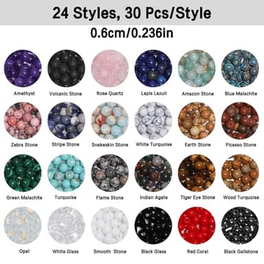 720pcs 6mm Natural Round Stone Beads Gemstone Crystal Loose Beads Smooth Bead for Bracelet Necklace Earring Jewelry Making Kit - Image 2