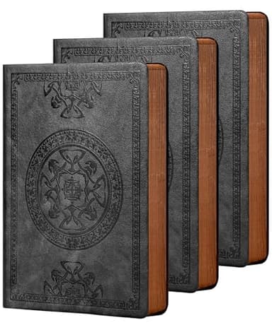 3 Pack Leather Vintage Journal for Men Soft Cover Lined Pages Notebook 180 Lay Flat for Writing Travel Diary, 5.7'' x 8.3'', Black - Image 1