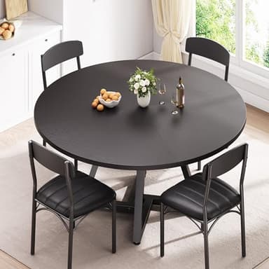 Jocoevol 51“ Round Kitchen Dining Room Table for 6-8, Circle Dining Dinner Table with Pedestal Metal Frame, Space Saving Wood Industrial Furniture for Small Space (Black, 51In) - Image 3