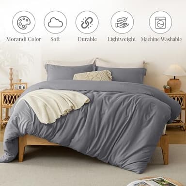 MILDLY Super Soft Duvet Cover - 100% Washed Microfiber Dark Grey Comforter Cover Set 3 Pieces with Zipper Closure & Corner Ties (No Comforter) - Image 2