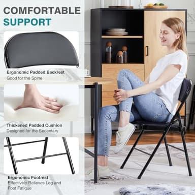 Elevon Pack of 4 (Fabric/Vinyl) Steel Frame Metal Foam Padded Folding Chairs, Black - Image 4