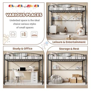 GarveeHome Loft Bed Twin Size, Heavy Duty Metal Loft Bed Frame with Arched Guardrail and Safety Ladder, Space-Saving, No Box Spring Needed, Matte Black - Image 7