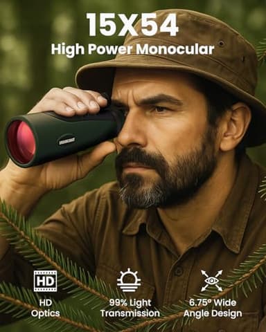 15X54 Monocular Telescope for Adults High Powered – Waterproof, BAK4 Prism, FMC Lens, Compact Spotting Scope for Bird Watching, Hunting Gear, Hiking Accessories, Travel & Camping Gifts - Image 3