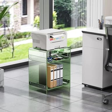 Acrylic End Table Record Player Table with Storage Shelf Clear Side Table Nightstand (15.7x19.7x11.8) (Green) - Image 8