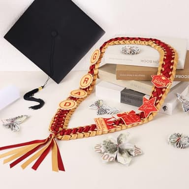 Graduation Ribbon Leis 2025 Class of 2025 Graduation Decor Gift Graduates Senior for Him Her Congrats Grad (Gold & burgundy) - Image 3