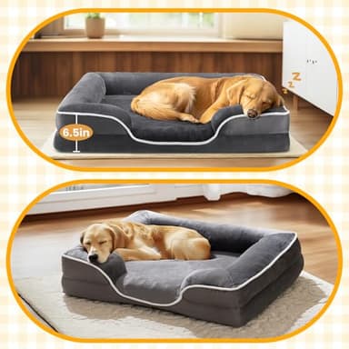 DUMOS Orthopedic Dog Bed for Medium Size Dogs, Supportive Memory Foam Dog Sofa with Washable Removable Cover Non-Slip Base Waterproof Pet Couch Bed, Grey, 28" L x 23" W x 6.5" Th - Image 2