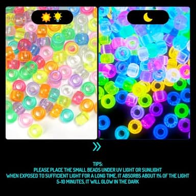 Glow in The Dark Pony Beads for Bracelets, 1000+pcs 6x9mm Rave Kandi Acrylic Beads Neon Luminous Colored Charms Hair Bead for Braids Girls Halloween Jewelry Making Crafts Party Supplies - Image 5