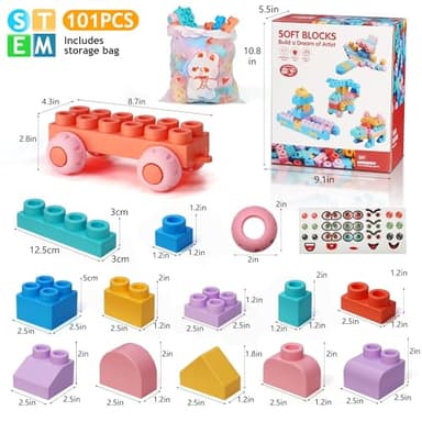 Soft Block Sets for Toddler Aged 2 3 4 5 6 Years Old.Preschool Toy for Early Childhood Education and I-Interactive.Toddler Block Toys with 101 Pieces and Storage Bag.Gift Ideas for Kids Age 18+ mouths - Image 2