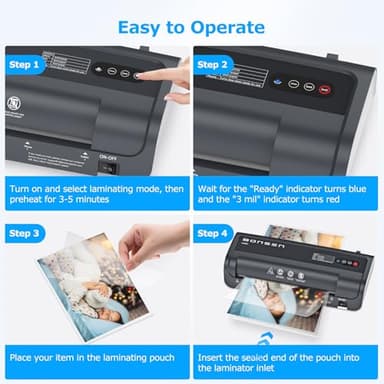 BONSEN A4 Laminator Machine, 9.33-Inch Thermal Laminator with Never Jam Technology, 100 Laminating Sheets, Laminates Photos Cards Documents, 4-in-1 Personal Laminators for Teachers Home Office School - Image 7