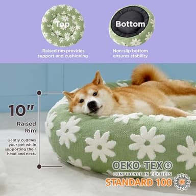LE SURE Donut Large Dog Bed - Round Cat Beds for Indoor Anti-Anxiety Calming Pet Beds, Washable Cute Modern Beds with Jacquard Shaggy Plush & Anti Slip Bottom, 36 Inch, Green - Image 2