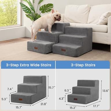 Dog Stairs for Small Dogs & Cats, 3-Step Non-Slip Pet Steps for Couch Sofa and Chair, Grey, 13.6" H - Image 8
