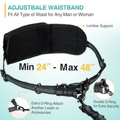 Kytely Hands Free Dog Leash with Zipper Pouch, Wide Padded Waist Dog Running Leash, Dual Padded Handles, Retractable Bungee for Walking Jogging Training Hiking - Image 3