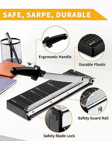MAKEASY Paper Cutter 12 Inch, 8 Sheet Capacity, Heavy Duty Paper Cutter for Cardstock, Guillotine Paper Trimmer for Crafting, Classroom and Office - Image 4