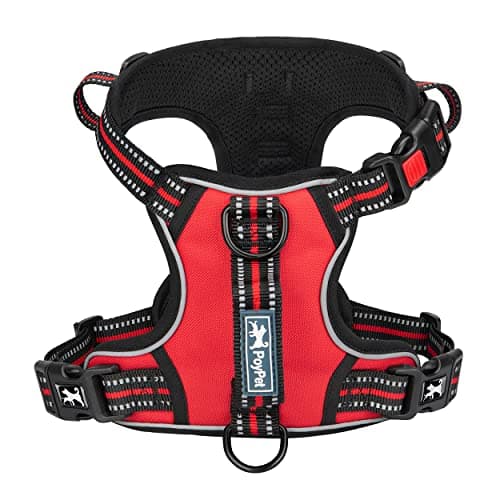 PoyPet No Pull Dog Harness, No Choke Front Clip Reflective Dog Vest with Soft Padded Vertical Handle, 3 Leash Attachments for Small Medium Large Dogs (Red,XL) - Image 1
