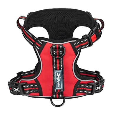 PoyPet No Pull Dog Harness, No Choke Front Clip Reflective Dog Vest with Soft Padded Vertical Handle, 3 Leash Attachments for Small Medium Large Dogs (Red,XL) - Image 1