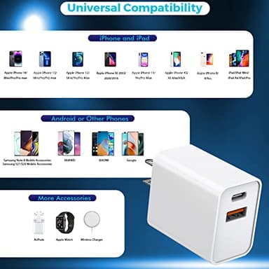 iPhone 17/16 Charger Block, 2Pack 20W Dual Port PD Fast USB C Wall Charger Adapter + USB A Quick Charging Brick Plug Compatible with iPhone Air/17/16/15/14/13/12/11/Pro Max/Plus/XS/XR/X,iPad,AirPods - Image 6