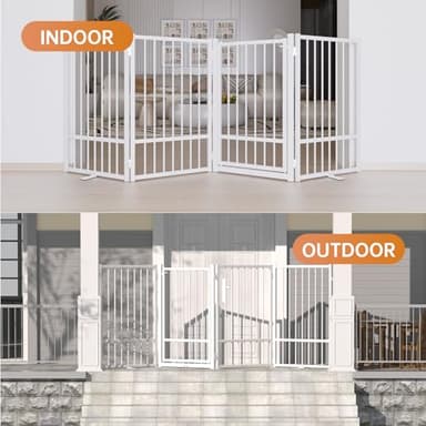 SNUOWU Full Metal Freestanding Dog Gate with Door, 32''Height Foldable Pet Dog Fence for Indoor & Outdoor, 4 Panels Extra Wide Free Standing TallDog Gates for Doorways,House,Stairs,Porch,Deck,Yard - Image 7
