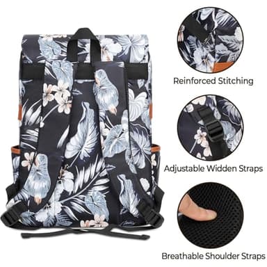 Ronyes Vintage Backpack for Women Men, Laptop Backpack 15.6 inch Bookbag Casual Daypack for College Work, Black with Flower Pattern - Image 4