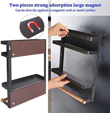 Dr.BeTree Magnetic Spice Rack for Refrigerator Magnetic Paper Towel Holder for Fridge Magnetic Shelf Magnetic Shelves Fridge Magnet Organizer Spice Rack Kitchen Organization Kitchen Storage Black - Image 3