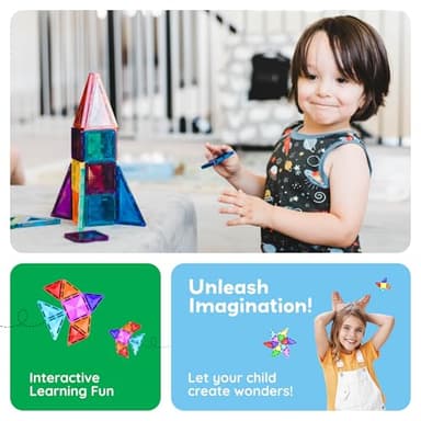 PicassoTiles 60 pcs Mini Magnetic Tiles Magnet Toys Travel-Friendly On-The-Go Building Blocks for Kids Compact Lightweight Creative playset Preschool Montessori Early Learning STEM Kids Toy Ages 3+. - Image 4