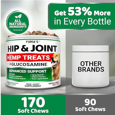 YUMA'S Hemp Hip and Joint Supplement for Dogs - Glucosamine for Dogs - 170 Joint Pain Relief Chews - Chondroitin, MSM - Hemp Oil - Advanced Canine Health Supplement - Mobility Support Treats - Image 5