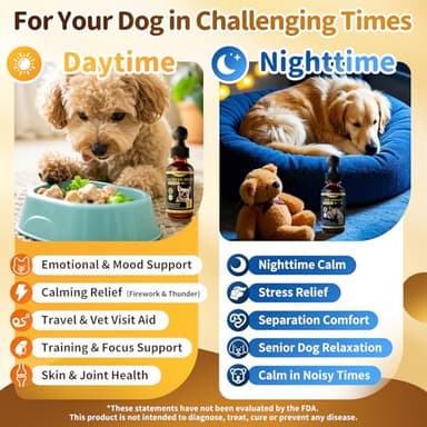 POPPAW Dog Calming & Melatonin Drops, Day & Night Calm Support Set, Anxiety & Stress Support Calming Treat, Enhance Calmness & Sleep for Separation, Travel, Fireworks & Thunder, Bacon Flavor, 2 FL.Oz - Image 3