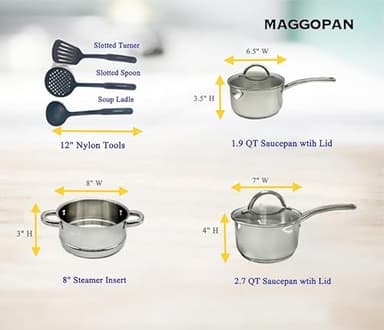 MAGGOPAN Stainless Steel Saucepan Glass Lid Casting Steel handle Induction Impact Bonded 8 PCS Set Steamer - Image 5