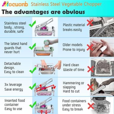 All-in-1 Vegetable Chopper with 8 Blades - Mandoline Slicer-Pro Food Chopper with Container - Veggie Salad Onion Chopper - Potato Dicer French Fry Cutter - Cheese Grater - Stainless Steel material - Image 4
