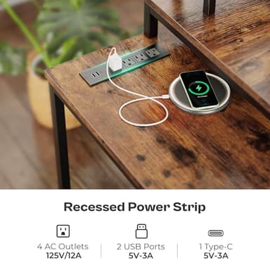 Huuger Reversible L Shaped Computer Desk with Drawers, Gaming Desk with LED Lights and Power Outlets, Office Desk with Storage, Monitor Stand, for Home & Office, Rustic Brown - Image 4