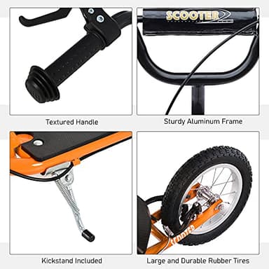 Aosom Youth Scooter Kick Scooter for Kids 5+ with Adjustable Handlebar 16" Front and 12" Rear Dual Brakes Inflatable Wheels, Orange - Image 6