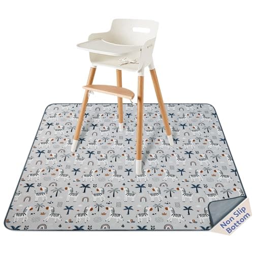 Blissful Diary Baby Splat Mat for Under High Chair, 50.4 x 50.4 Inch Wipeable Splash Mat, Waterproof and Washable, Anti-Slip Floor Protector, Gray Zebra - Image 1