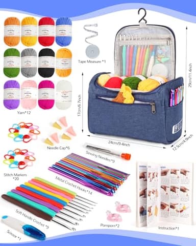 Aeelike Crochet Kit for Beginners Young and Old, First Crochet Kit for Adults Include 23pcs Crochet Hooks, 655 Yards Yarn Set for Crocheting, Instruction, Bag, Crochet Accessories and Supplies, Navy - Image 5